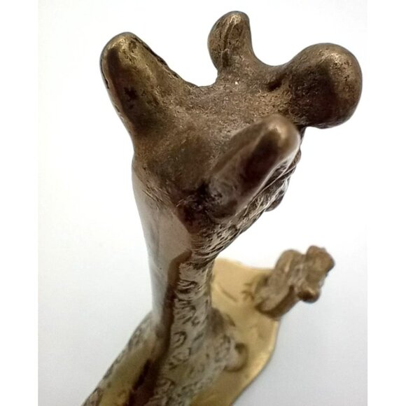 Vintage Brass Giraffe Figurine Mom and Baby 7" Mid Century Animal Sculpture - Picture 10 of 16